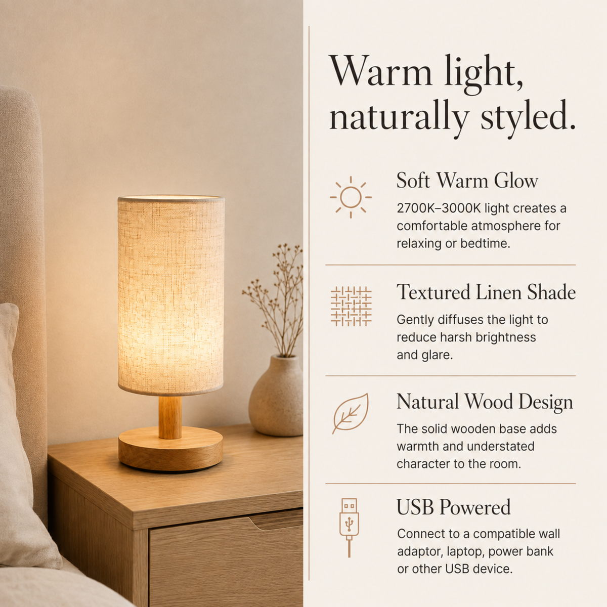 Wooden Bedside Lamp